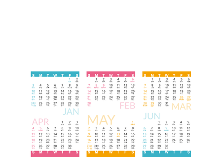 自製2027年曆卡 白底藍梅紅黃裝飾 calendar card A5 size 210x148mm-正面-年曆卡設計-Design Easy