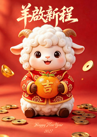 羊啟新程 中國傳統節慶風格模板，紅金配色吉祥元素 -背面-年曆卡設計-Design Easy