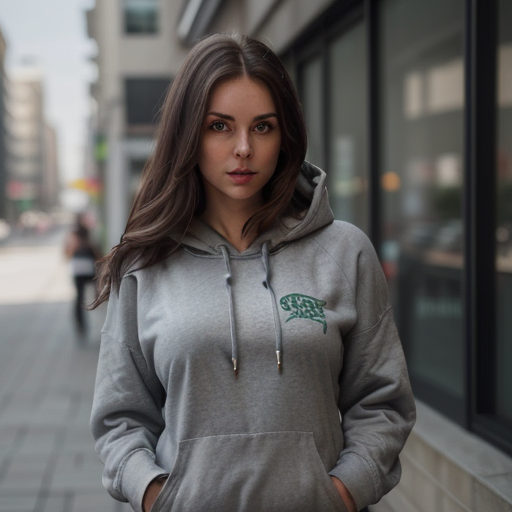 real photo, selfie,  super cute woman Canadian woman, (big grey hoodie, short grey shorts), hoodie creases, slim, large breasts, beautiful face, detailed skin texture, (blush:0.5), (goosebumps:0.5), subsurface scattering, medium brown hair, green eyes   dramatic shadows and subtle highlights, hard shadows, warm tones, soft focus, depth of field, atmospheric lens, (standing, tugging hoodie), busy street background, outside, fFaceDetail , SkinHairDetail, OverallDetail, epiCPhoto, <lora:AloeVera_Thiccness_Slider:-0.26>, <lora:breastsizeslideroffset:-0.05> <lora:epiCRealismHelper:0.5> <lora:skinup:0.7>  <lora:shirt_tug:1>