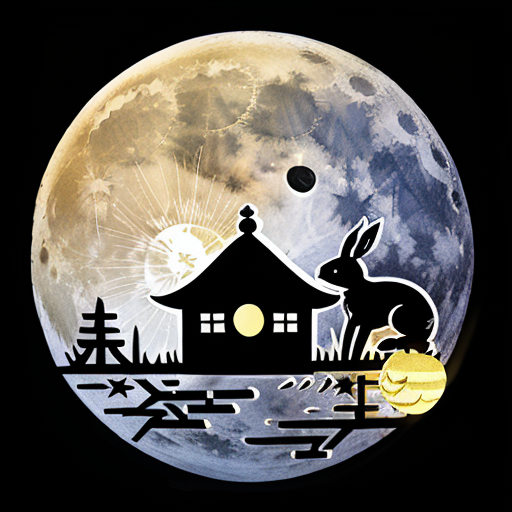 Create a Mid-Autumn Festival window sticker image with a animated style that includes moon, rabbit and lantern elements. Precise details, no words.