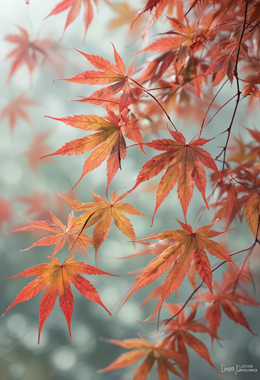 pale background, japanese maple leaves

