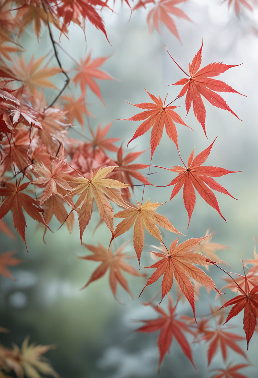 pale background, japanese maple leaves

