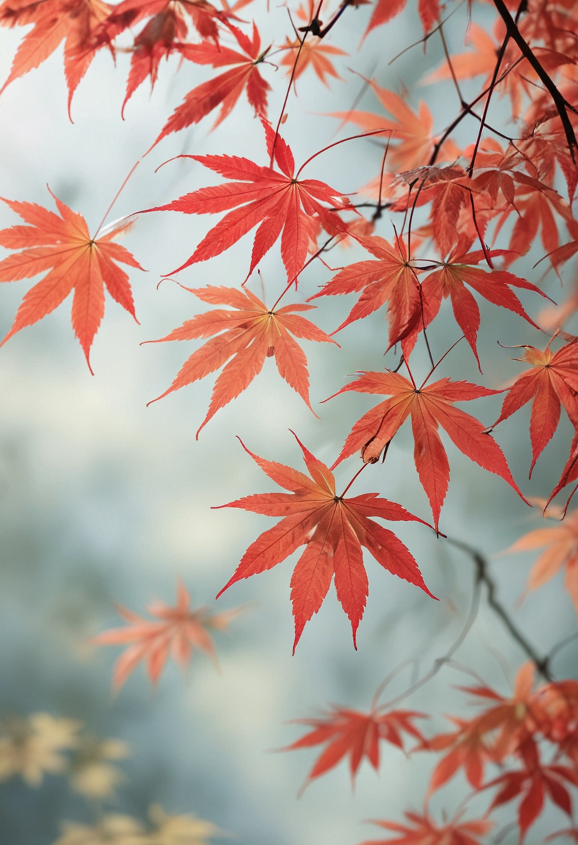 pale background, japanese maple leaves

