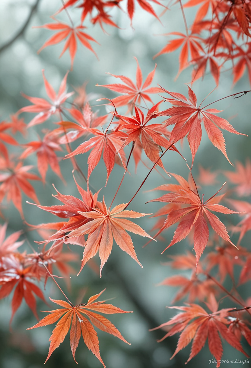 pale background, japanese maple leaves


